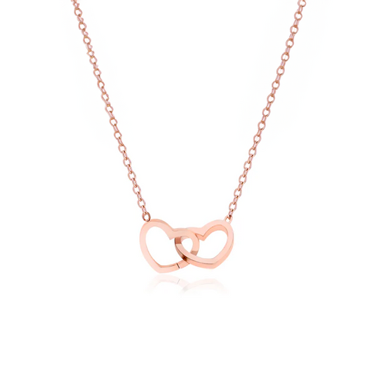 Dubbele Hart Ketting in Rozenbox
