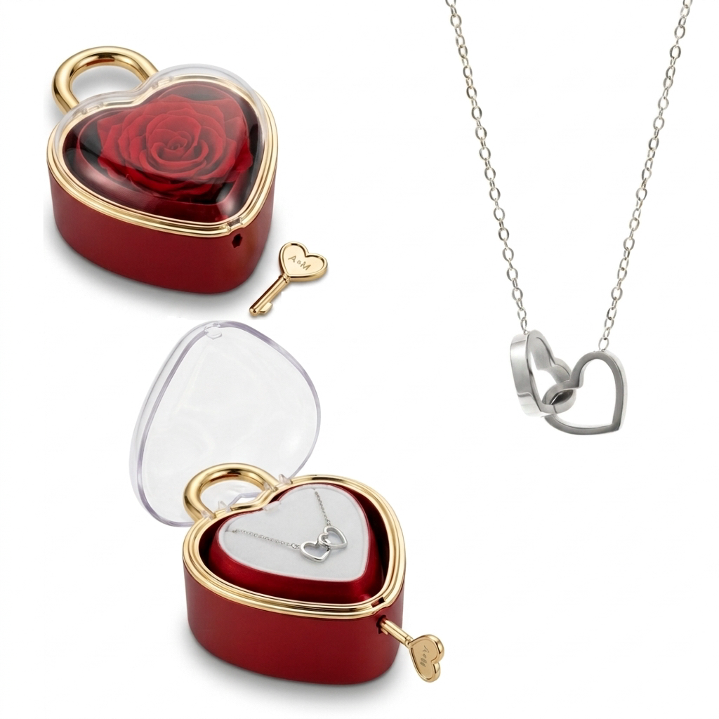 Eeuwige Roos Box met Gegraveerde Ketting
