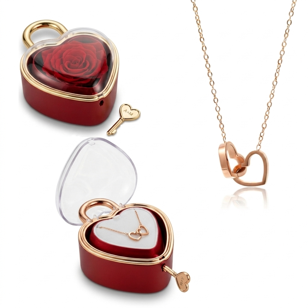 Eeuwige Roos Box met Gegraveerde Ketting
