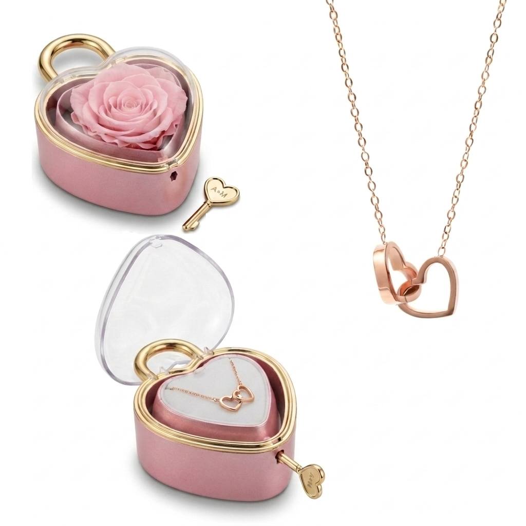Eeuwige Roos Box met Gegraveerde Ketting