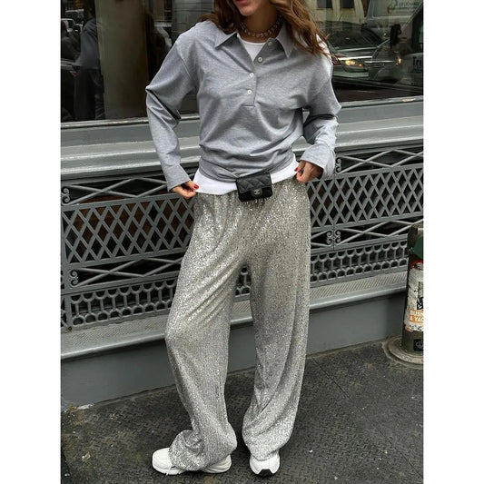 Zijdezachte pailletten broek – Luna