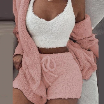 Gebreide driedelige set van fleece sherpa