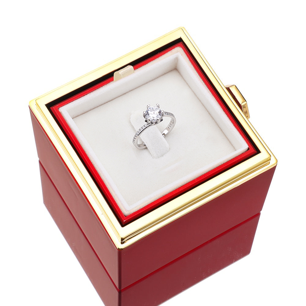 Rozenbox met Zilveren Ring en Echte Roos
