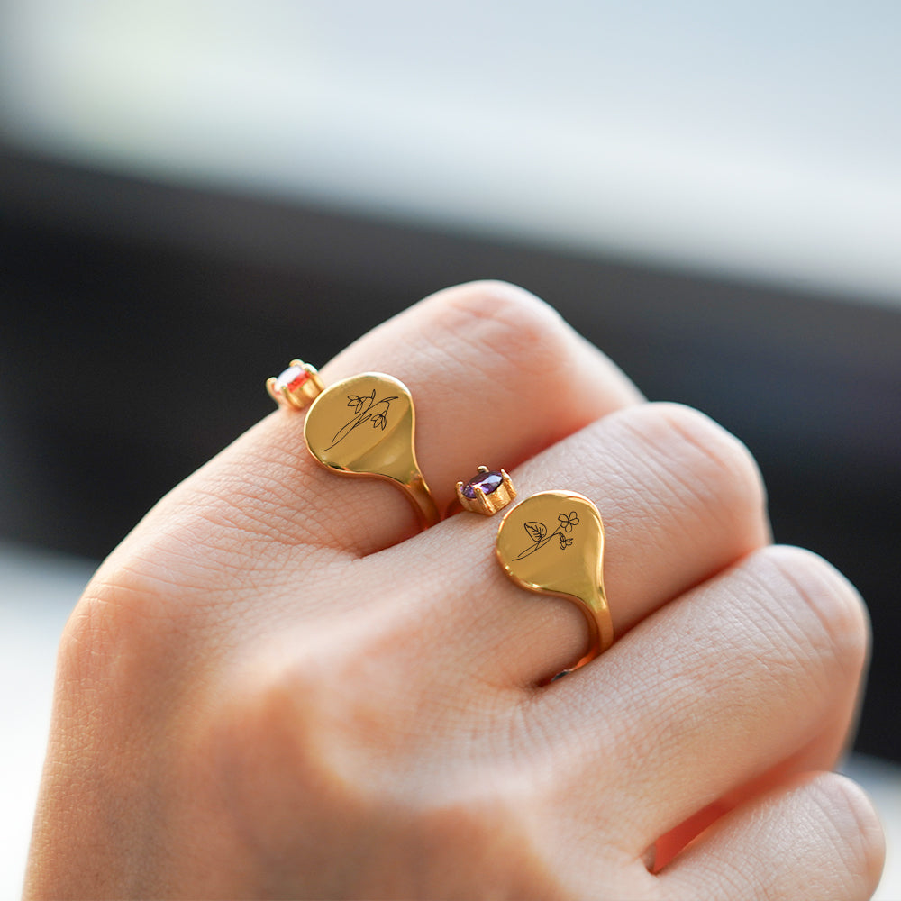 Ring met Geboortebloem en Geboortesteen
