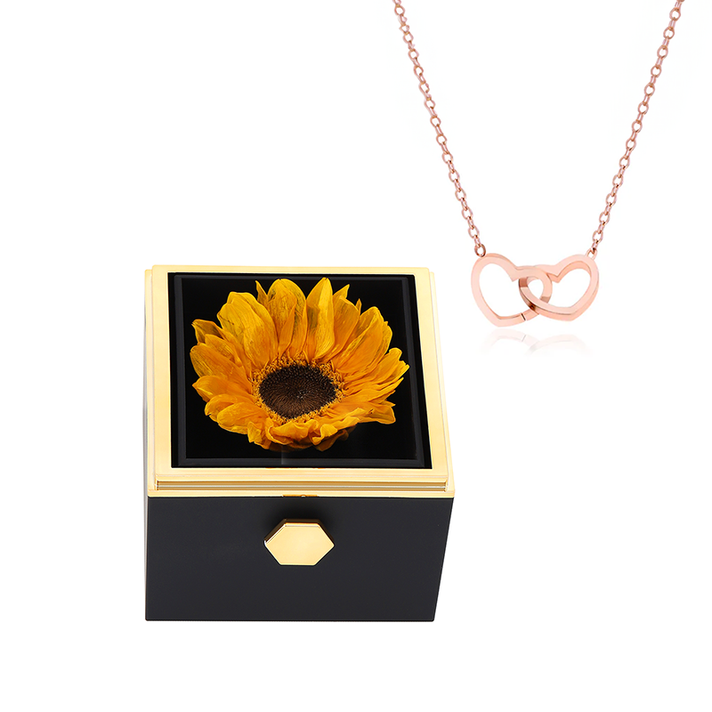 Eeuwige Zonnebloembox met Gegraveerde Ketting