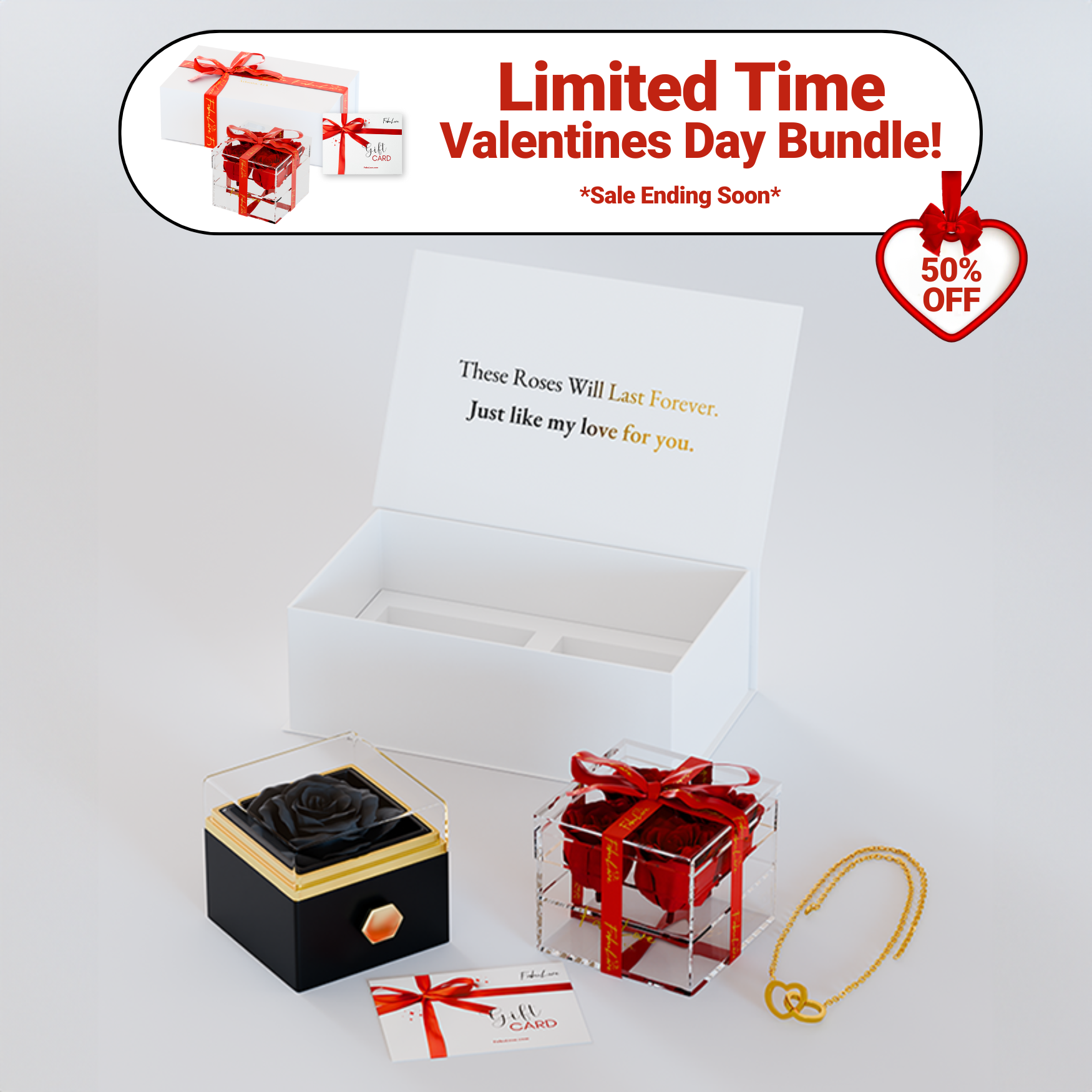 Eeuwige Rozenbox Set met Gegraveerde Ketting
