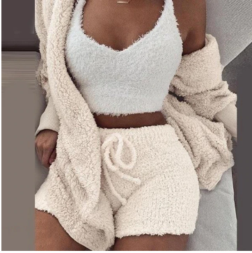 Gebreide driedelige set van fleece sherpa
