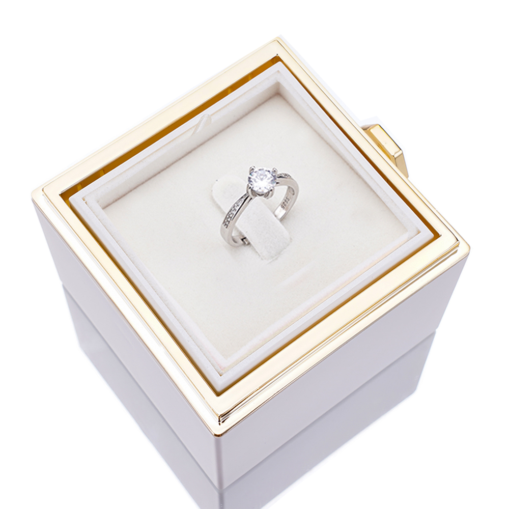 Rozenbox met Zilveren Ring en Echte Roos