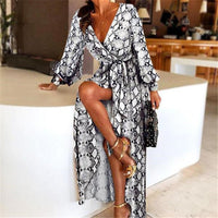 Zomerse boho wikkeljurk met split en v-hals