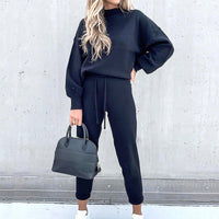 Zacht huispak met col en high waist broek