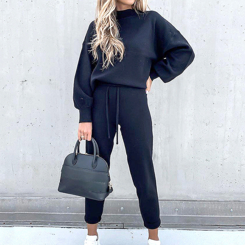 Zacht huispak met col en high waist broek
