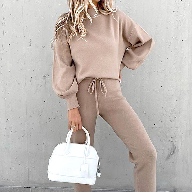 Zacht huispak met col en high waist broek