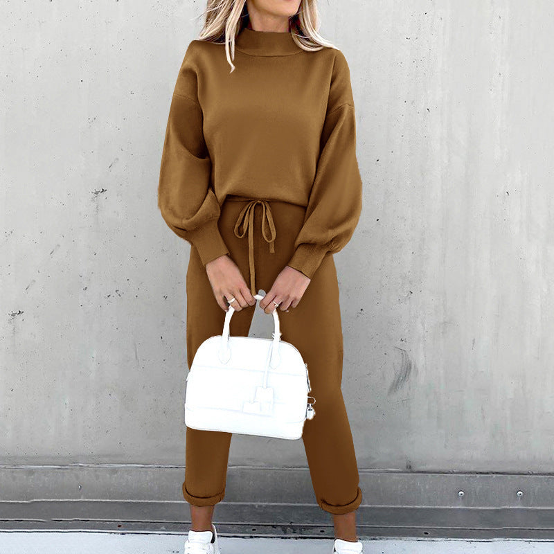 Zacht huispak met col en high waist broek