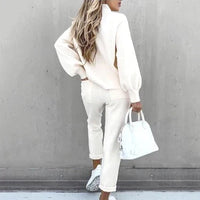 Zacht huispak met col en high waist broek