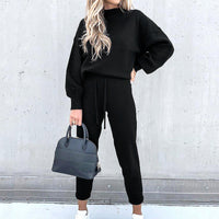 Zacht huispak met col en high waist broek