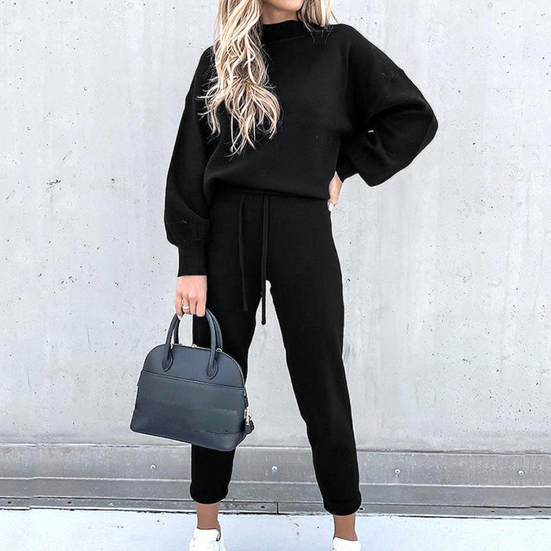 Zacht huispak met col en high waist broek